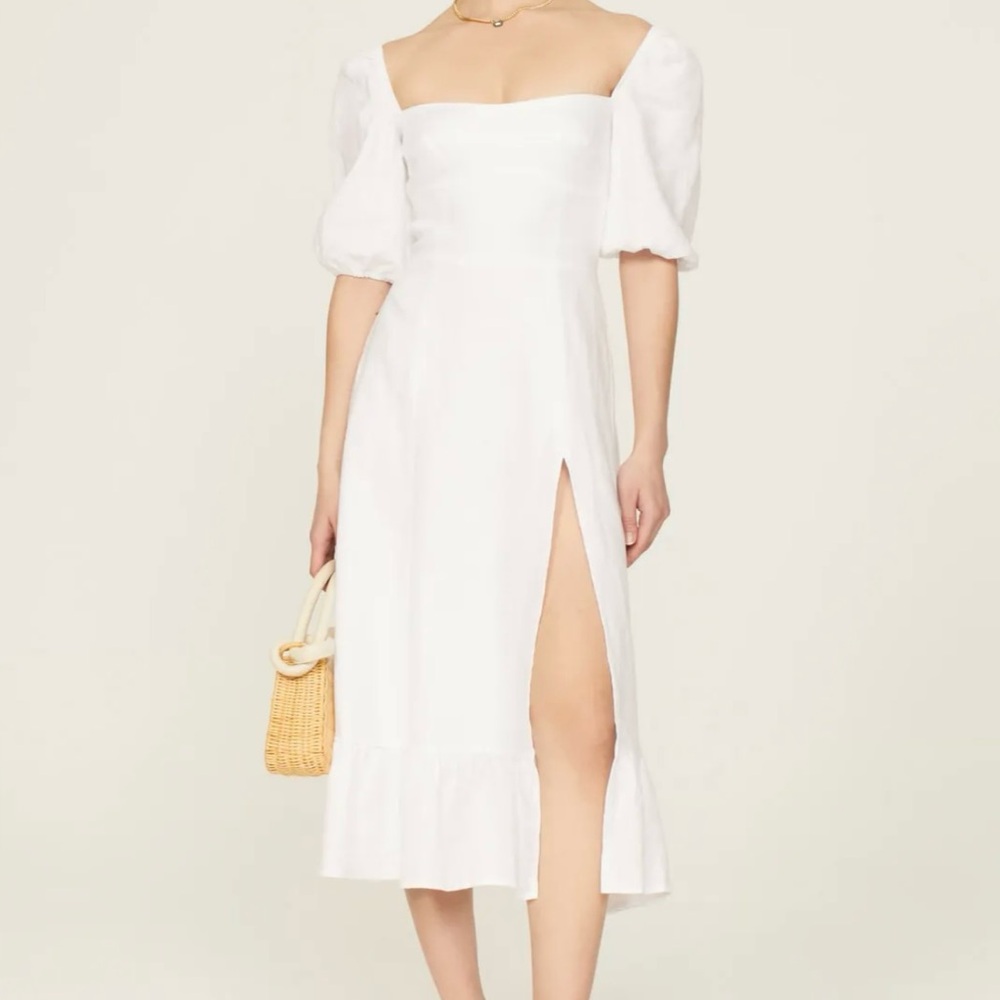 Elegant White Puff Sleeve Dress